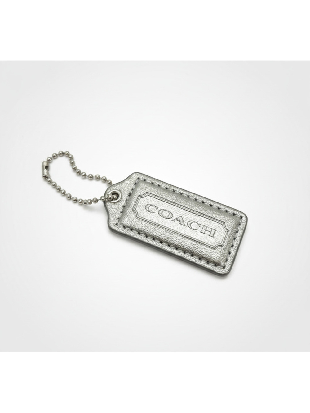 Coach Silver Metallic Leather Keychain Bag Charm Purse Chain Hang Tag Accessory